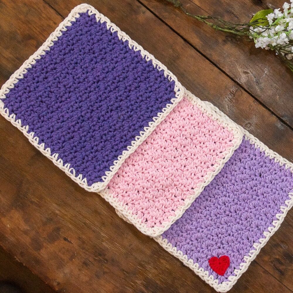 Baby Girls Shower Gift HANDMADE Crochet Set of 3 Pink Purple Soft Wash Cloths